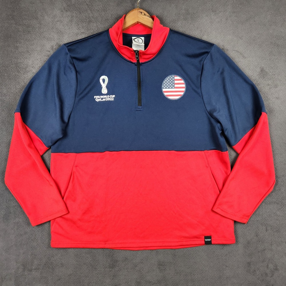 FIFA World Cup Qatar 2022 Pullover Mens XL Blue Red 1/4 Zip USA Soccer Jacket